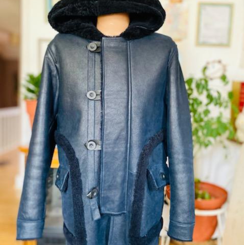 Leather blue coach winter jacket